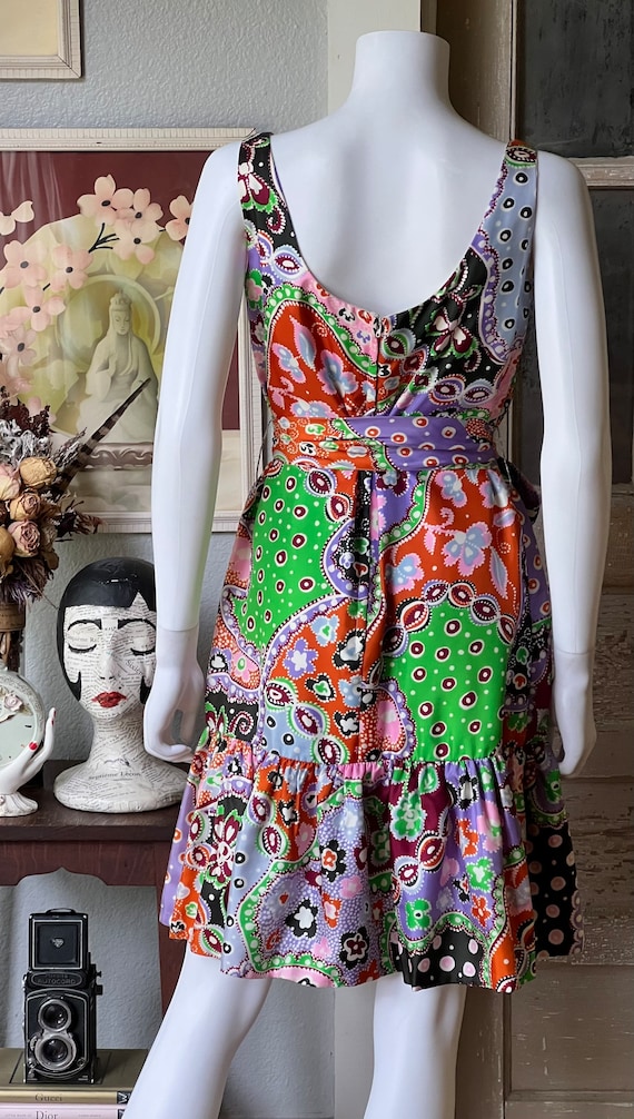Unbranded 60s Pink and Red Psychedelic Tweed Dress