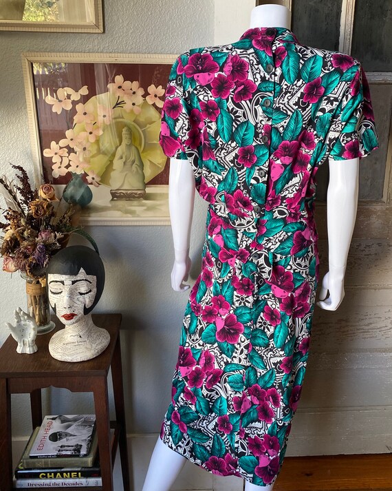 1980’s does 40’s hibiscus print dress by April Ra… - image 7