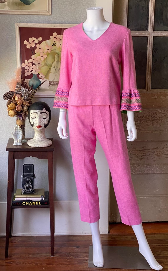 Vintage 1960’s bubble gum pink linen cigarette tr… - image 2