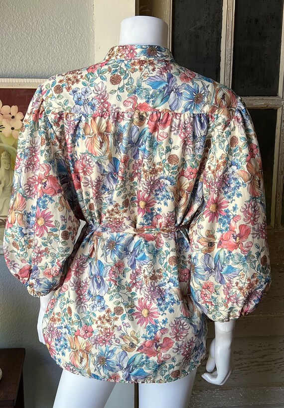 197O’s Vintage Mixed Floral Tie Waist Blouse - image 8