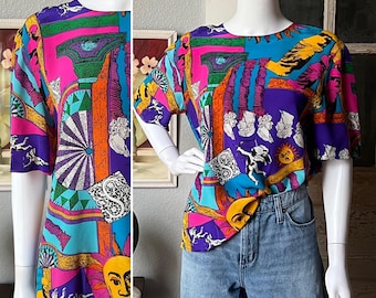 Jaren 90 Vintage Spenser Jeremy zijden blouse met sterrenprint