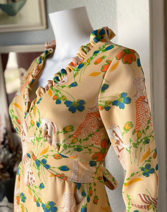 Vintage 1970’s deco lady novelty print maxi dress - image 5