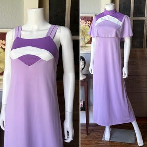 1970’s Vintage Colorblock Maxi Dress with Matching Capelet