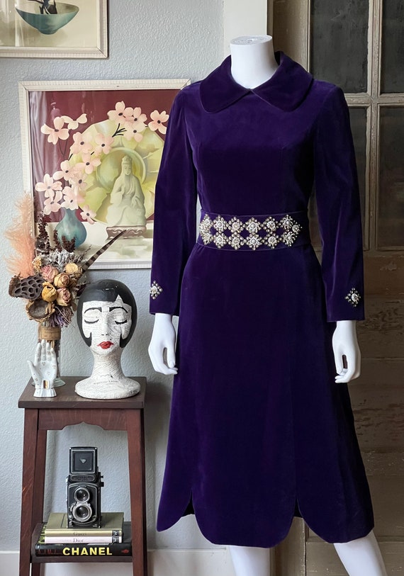 1950’s Vintage Purple Velvet Cocktail Dress | Siz… - image 2