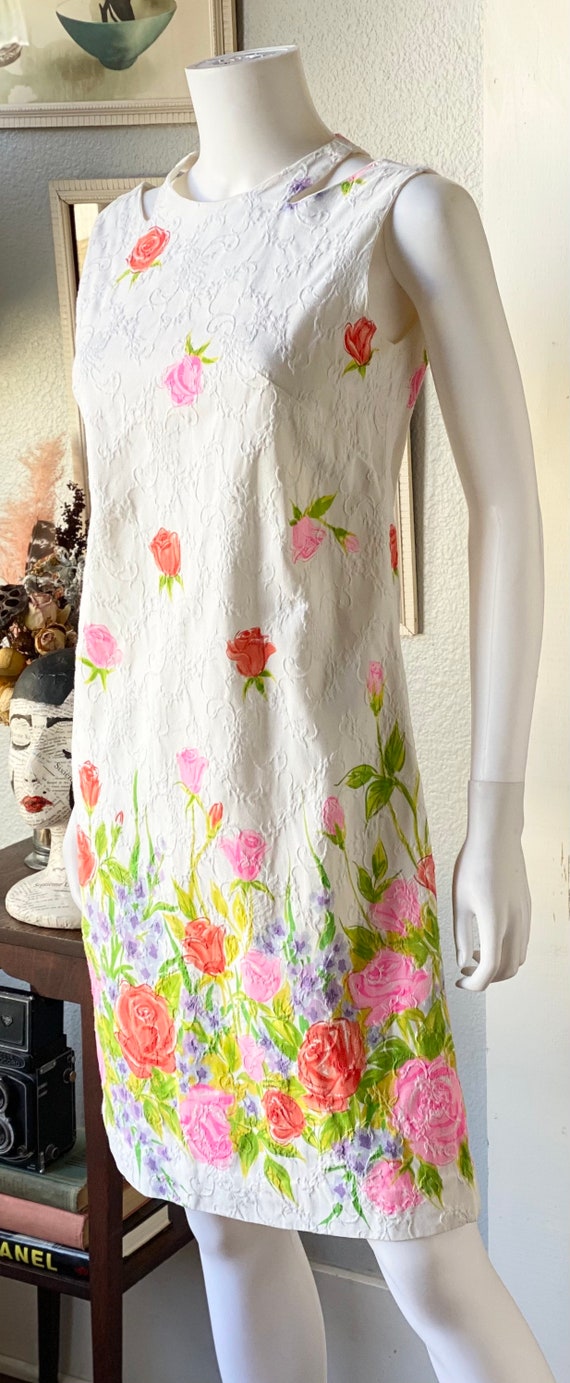 1960’s Vintage watercolor rose print sheath dress… - image 4