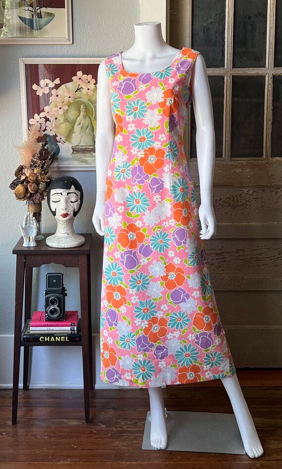 1960’s Vintage Flower Power Maxi Dress With Match… - image 3