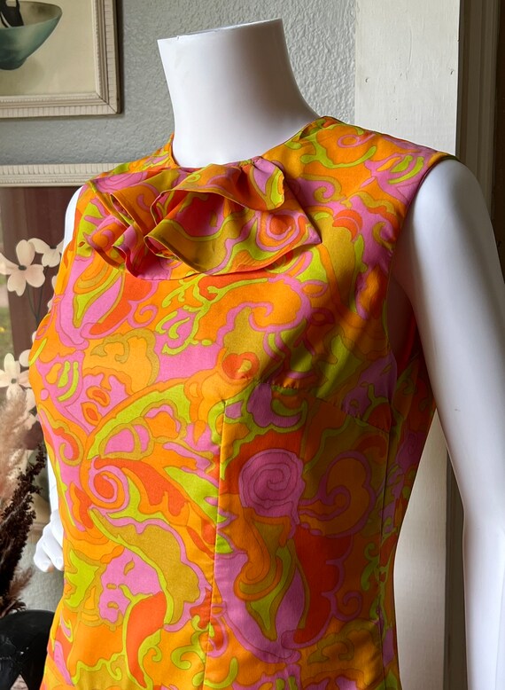 1960’s Vintage Neon Psychedelic Drop Waist Dress … - image 5