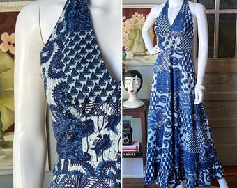 1970’s Vintage Batik Print Halter Maxi Dress
