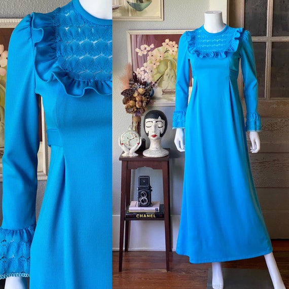 1970’s vintage prairie style maxi dress with croc… - image 1