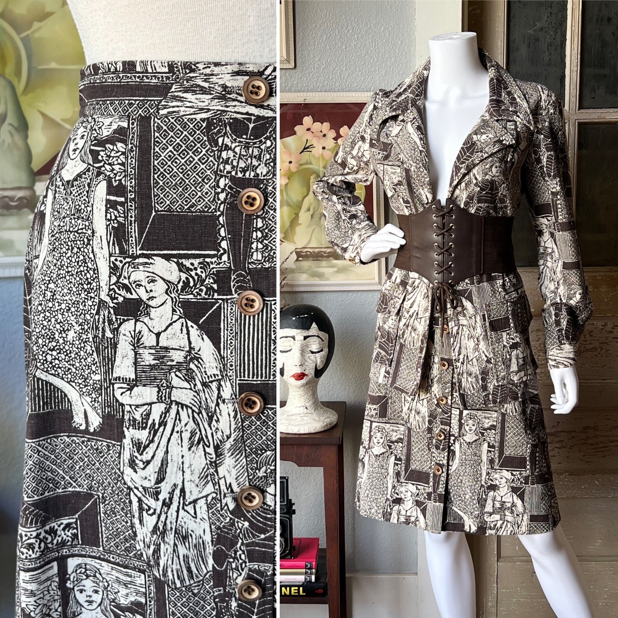 1970's Vintage Bronson of California Medieval Print Skirt