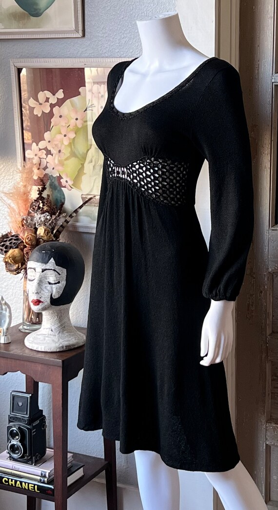 1970’s Vintage Knit Dress With Open Crochet Midriff … Gem