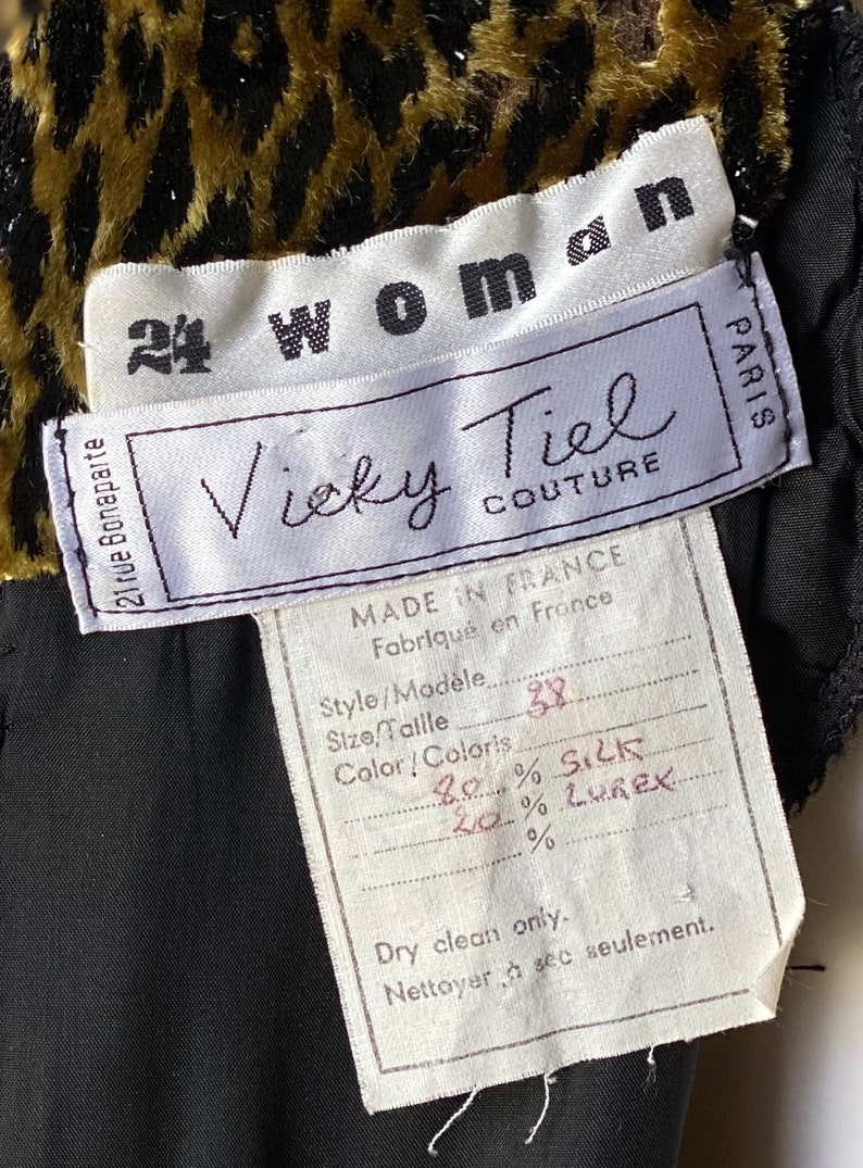 1980\u2019s Vicky Tiel couture black velvet and cheetah print dress