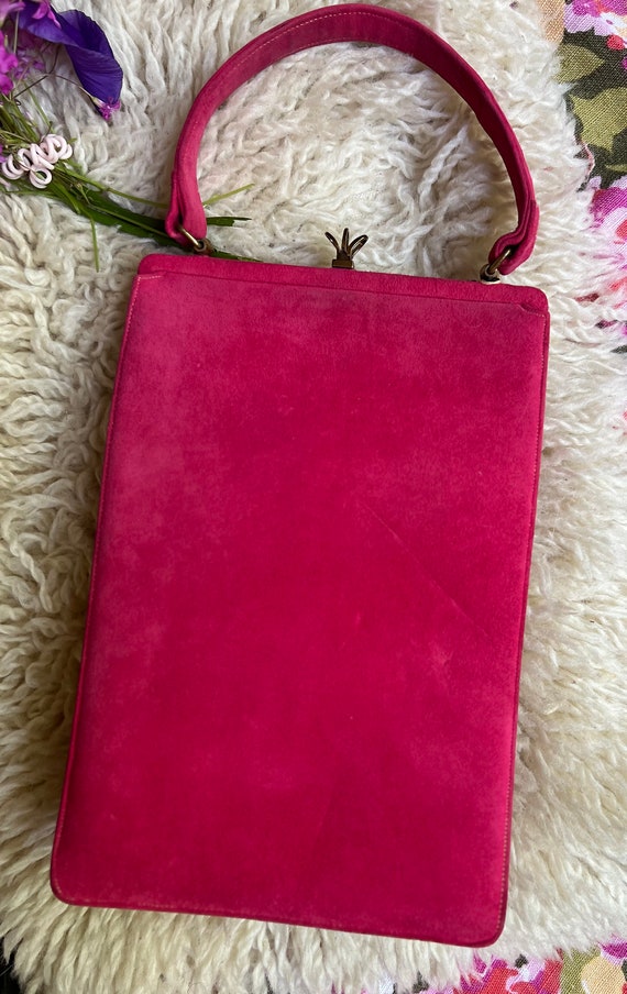 1950’s Vintage Raspberry Pink Suede Bag and Match… - image 7