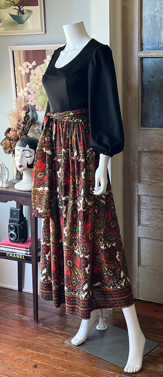 1970’s Vintage Bohemian Maxi Dress With Matching Scarf - Gem
