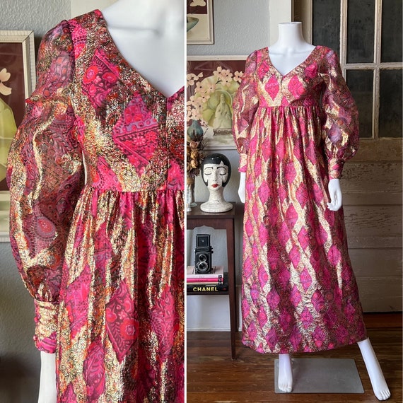 1960’s Vintage Pink and Gold Brocade Dress - image 1
