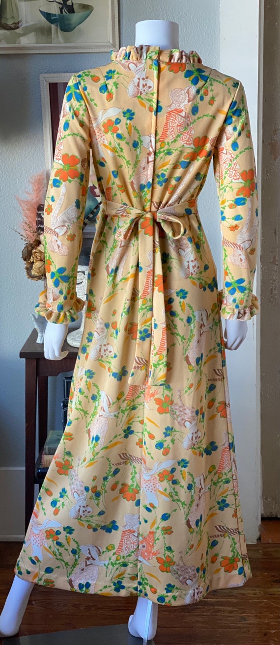 Vintage 1970’s deco lady novelty print maxi dress - image 6