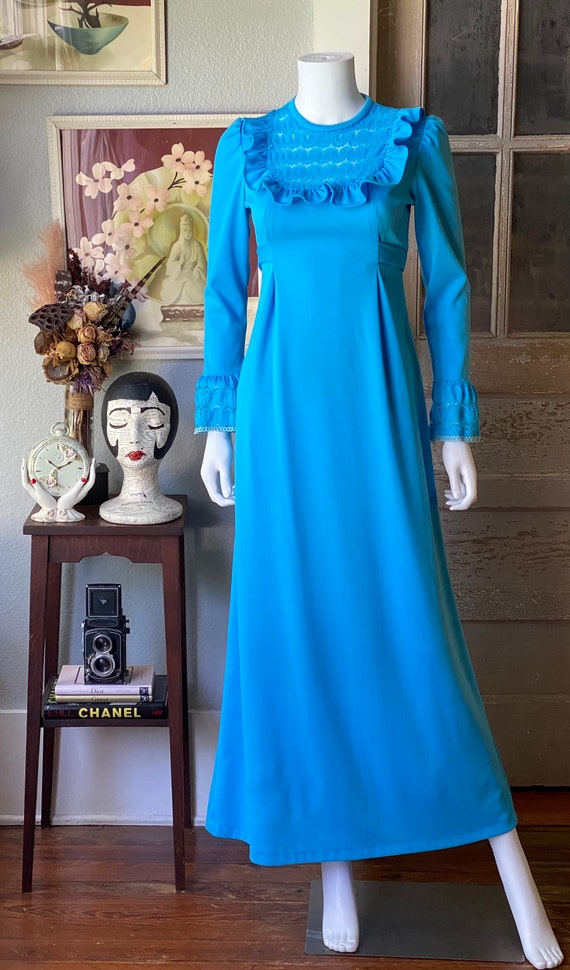 1970’s vintage prairie style maxi dress with croc… - image 2