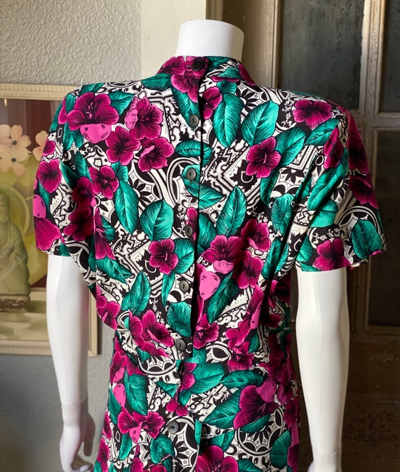 1980’s does 40’s hibiscus print dress by April Ra… - image 8