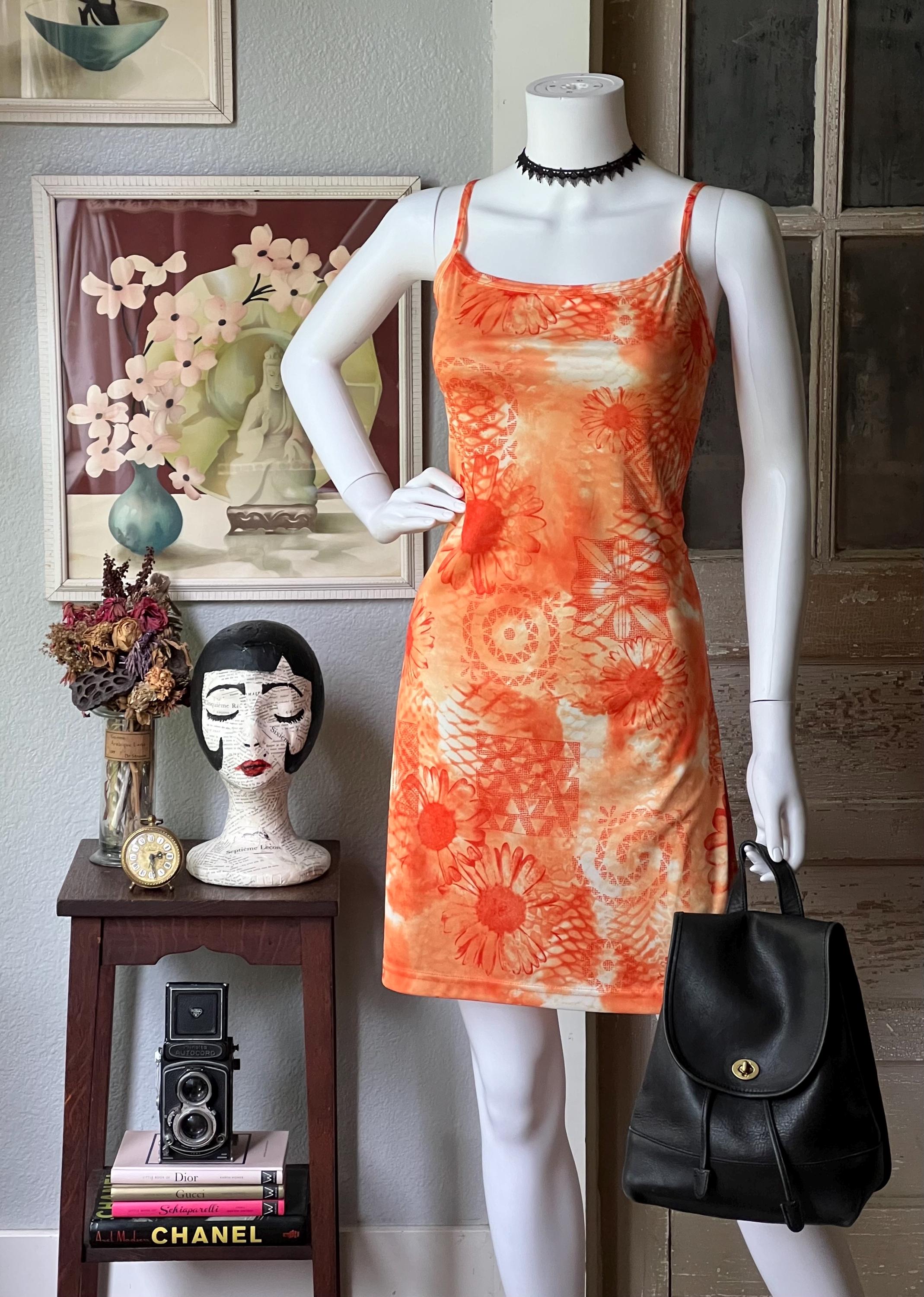 1990's Vintage Xhiliration Orange Sunflower Cami Dress