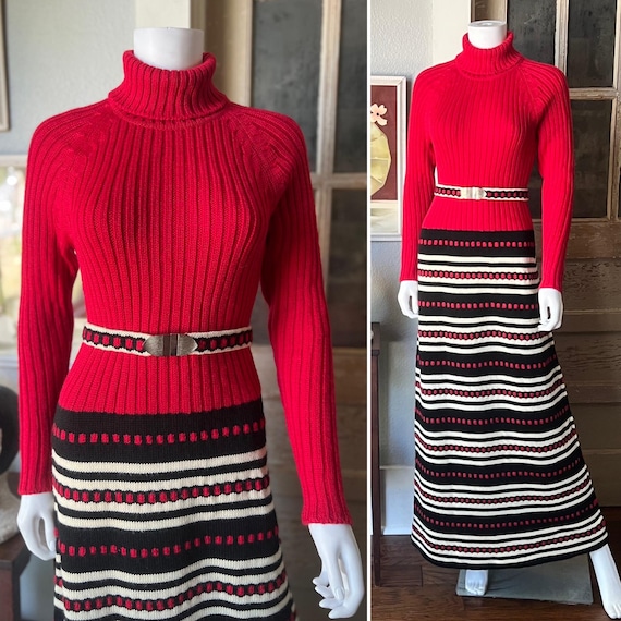 Marni, 1970’s Vintage Rosalyn Cherry for Marni Knits Hand Knit Belted Maxi Dress