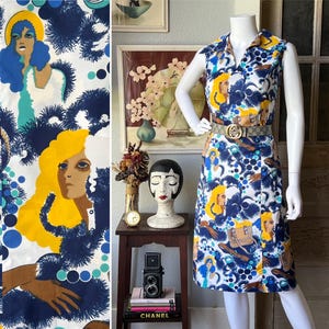 1970’s Vintage Novelty Lady Print Dress