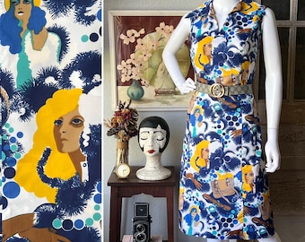 1970’s Vintage Novelty Lady Print Dress
