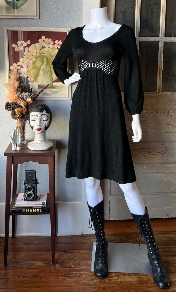 1970’s Vintage Knit Dress With Open Crochet Midriff … Gem