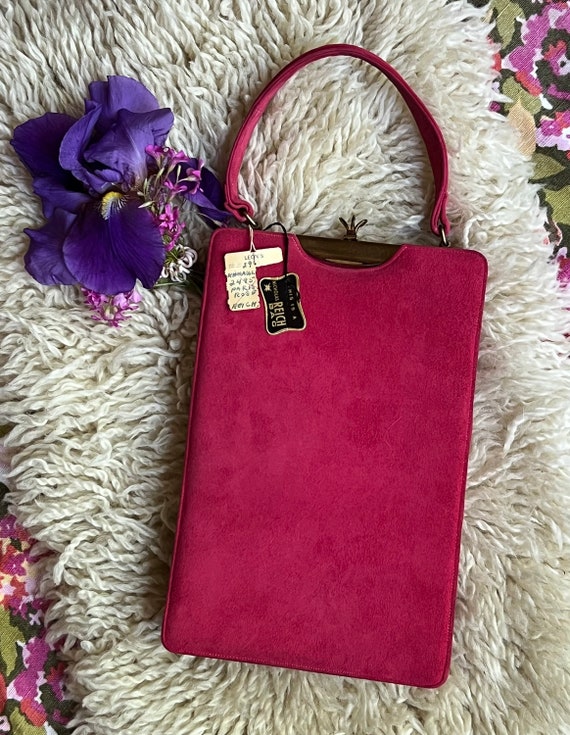 1950’s Vintage Raspberry Pink Suede Bag and Match… - image 5
