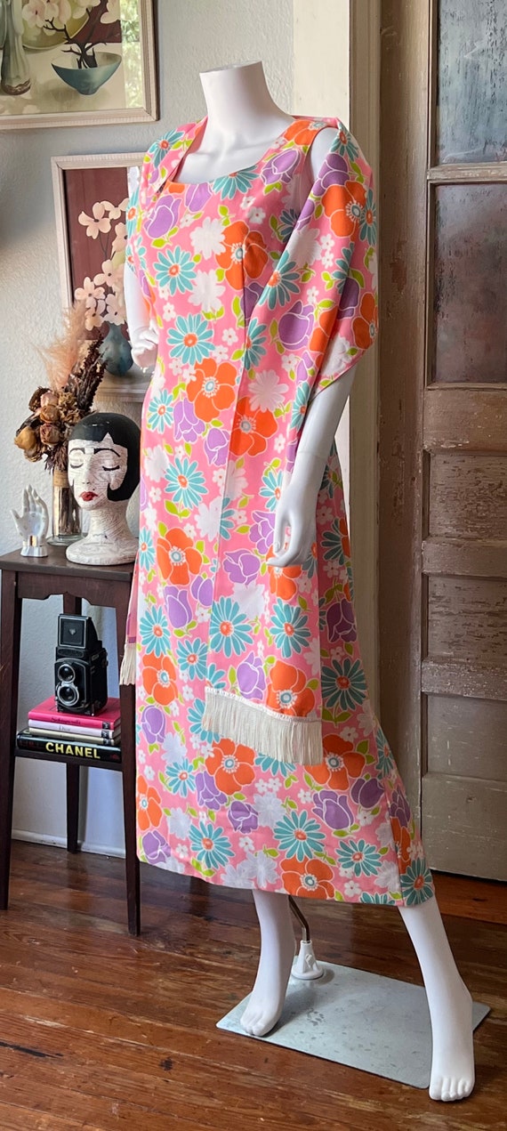1960’s Vintage Flower Power Maxi Dress With Match… - image 5