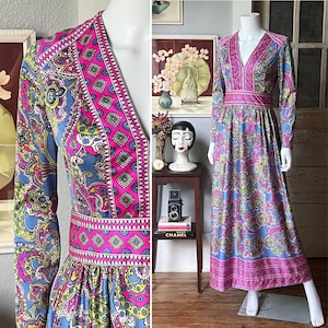 1970’s Vintage Sue Brett Psychedelic Paisley Print Dress