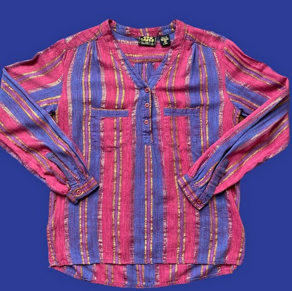 Vintage 1970’s striped Indian cotton metallic top… - image 9