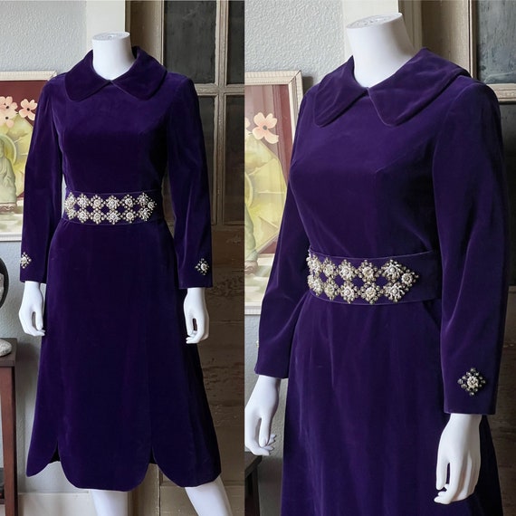 1950’s Vintage Purple Velvet Cocktail Dress | Siz… - image 1
