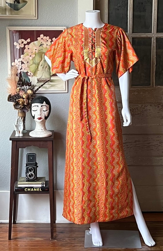 70’s Chiffon Psychedelic Sunflower Caftan Dress