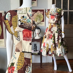 1950’s Vintage Novelty Print Skirt and Crop Top Set