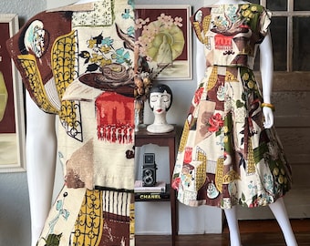 1950’s Vintage Novelty Print Skirt and Crop Top Set