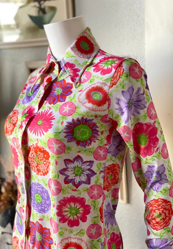 Vintage 1970’s mixed floral print dagger collar s… - image 5