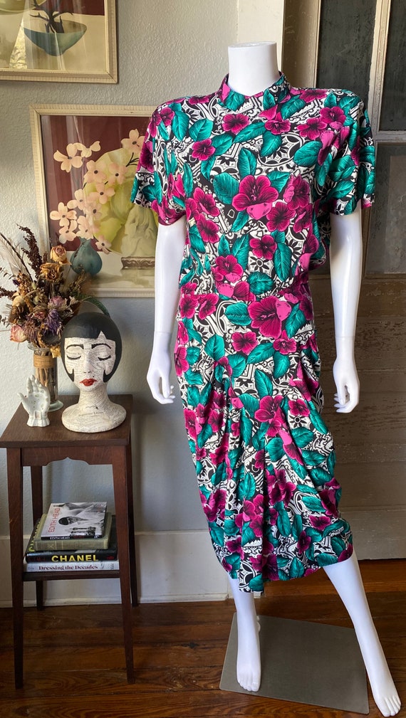 1980’s does 40’s hibiscus print dress by April Ra… - image 2