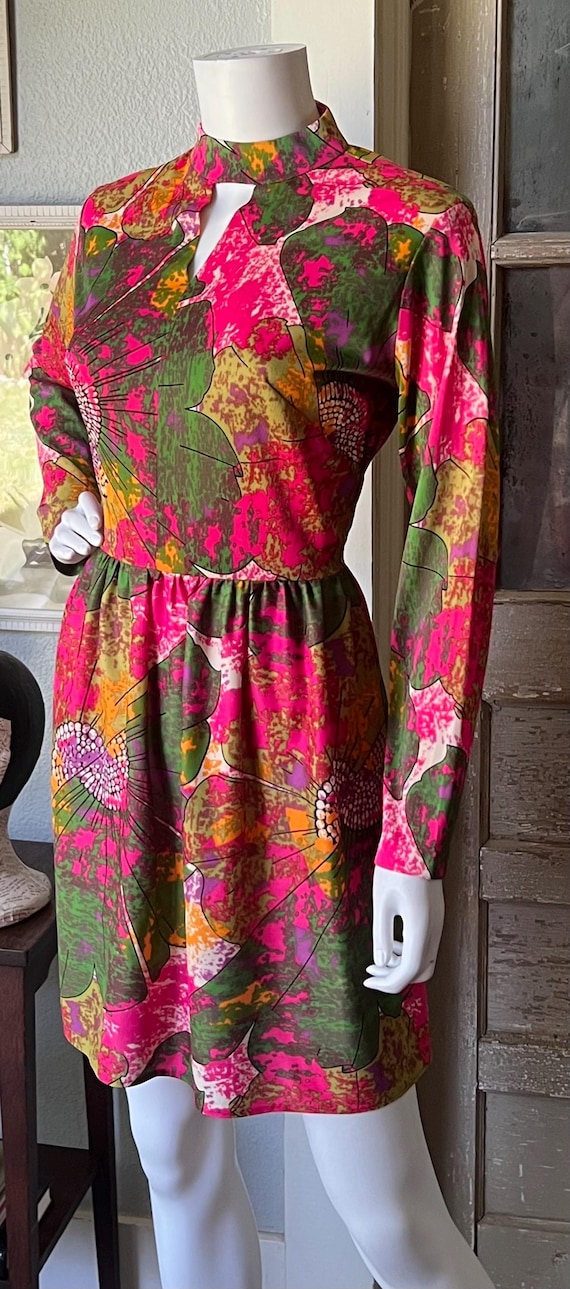 1960’s Vintage Psychedelic Floral Dress - image 4