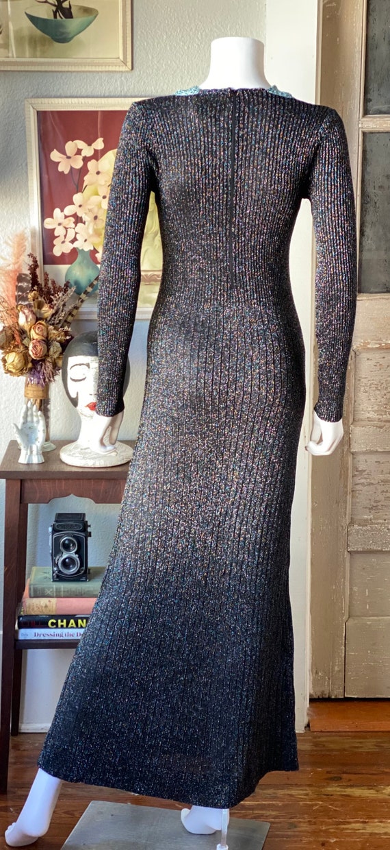 Vintage 1970’s Wenjilli rainbow lurex knit maxi d… - image 6