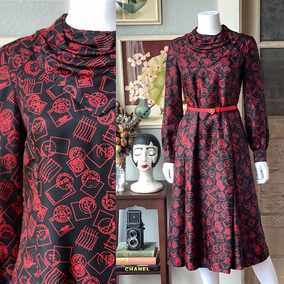 Vintage 1970’s post mark novelty print dress - image 1