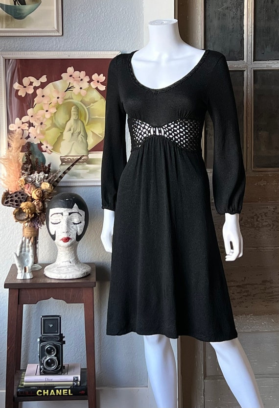 1970’s Vintage Knit Dress With Open Crochet Midriff … Gem
