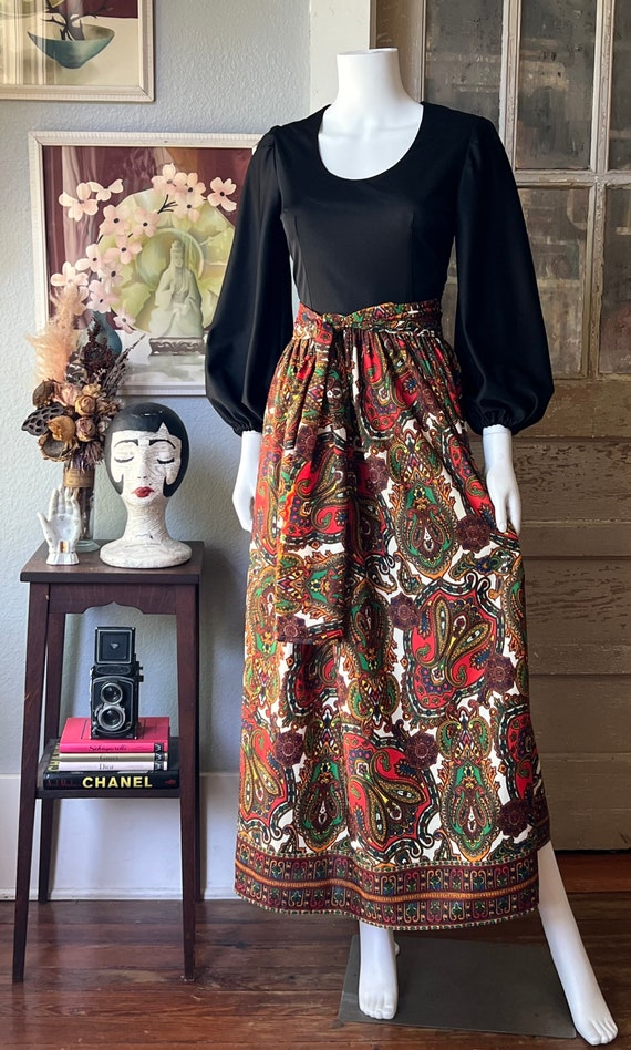 1970’s Vintage Bohemian Maxi Dress With Matching Scarf - Gem