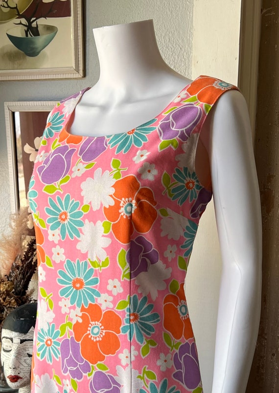 1960’s Vintage Flower Power Maxi Dress With Match… - image 7