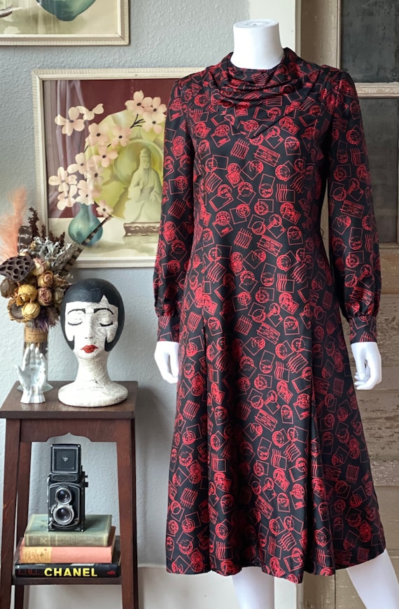 Vintage 1970’s post mark novelty print dress - image 2