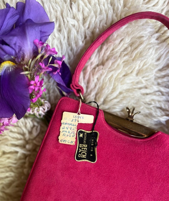 1950’s Vintage Raspberry Pink Suede Bag and Match… - image 6