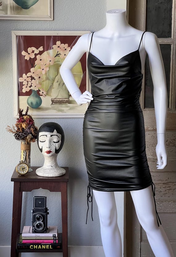 faux leather club dress Certified Baddie Faux Leather Halter Mini Dress main image 0