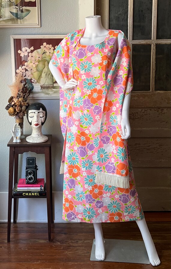 1960’s Vintage Flower Power Maxi Dress With Match… - image 2