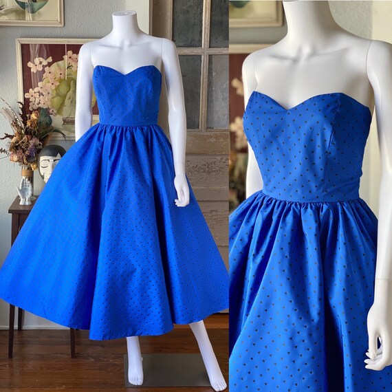 Vintage 1980’s does 1950’s dotted satin party dres