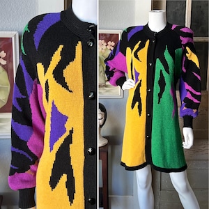 80s 90s 古着 アンゴラ ミックス リボン パール パフスリーブ ニット 1980's Vintage Antonella Preve Bold Abstract Colorblock Knit