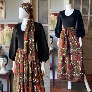 1970’s Vintage Bohemian Maxi Dress With Matching Scarf